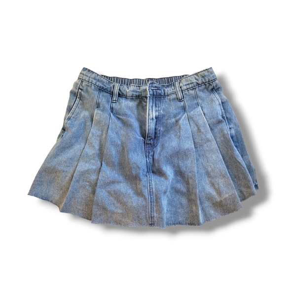 Pants - Cute Y2K Blue Denim High Rise Pleated Mini Skorts (SIZE L)